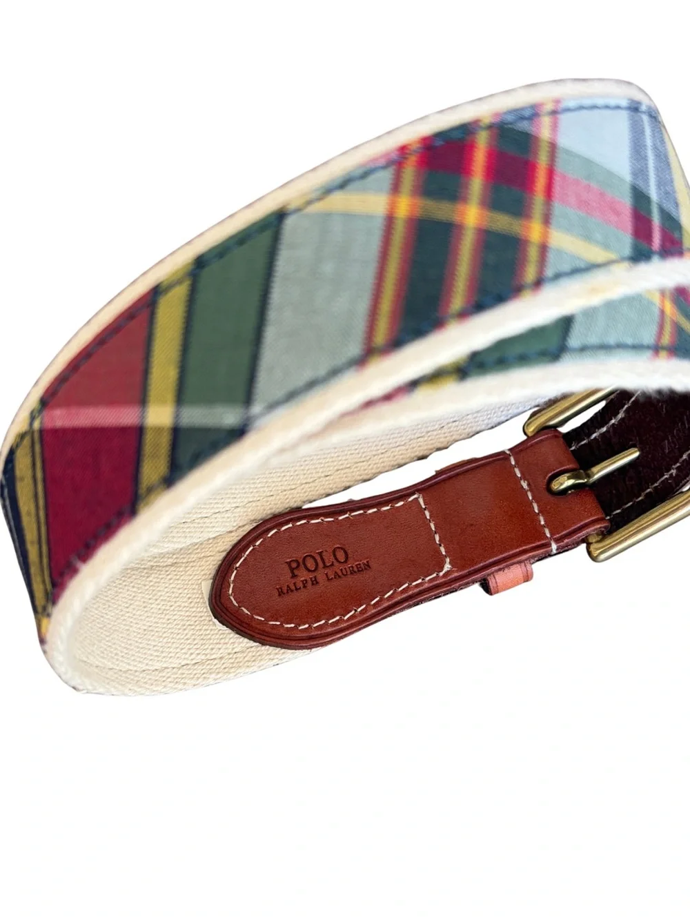 Polo Ralph Lauren Leather and Plaid Canvas kids Belt - Brown and Multicolor